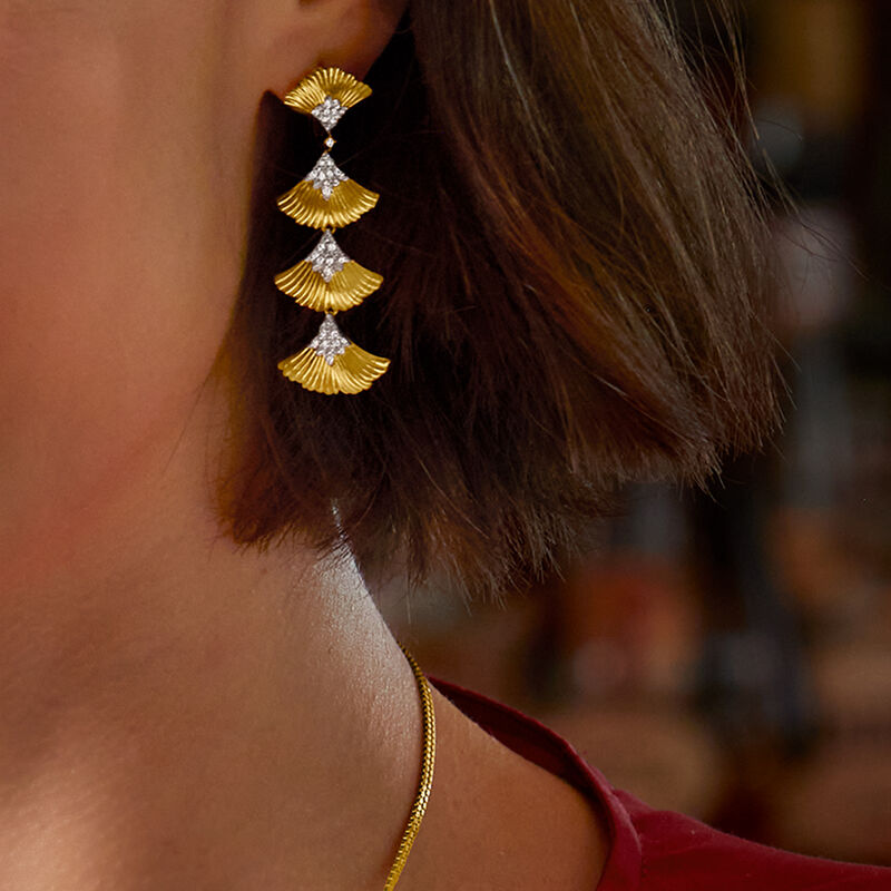 .27 ct. t.w. Diamond Ginkgo Leaf Drop Earrings in 18kt Gold Over Sterling image number 4