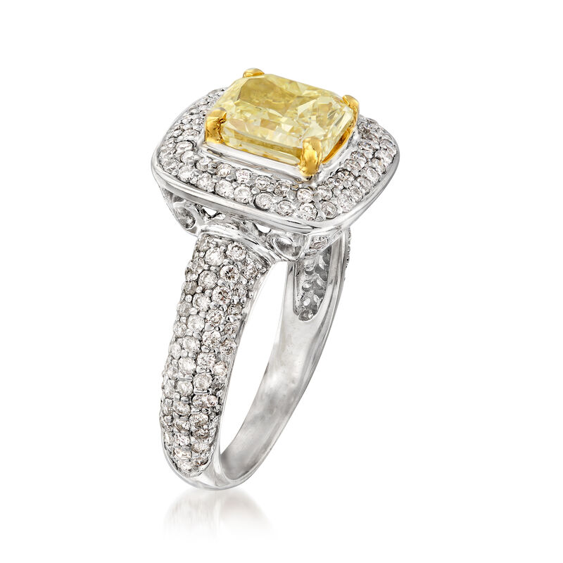 2.91 ct. t.w. Light Yellow and White Certified Diamond Halo Ring in 18kt White Gold image number 2