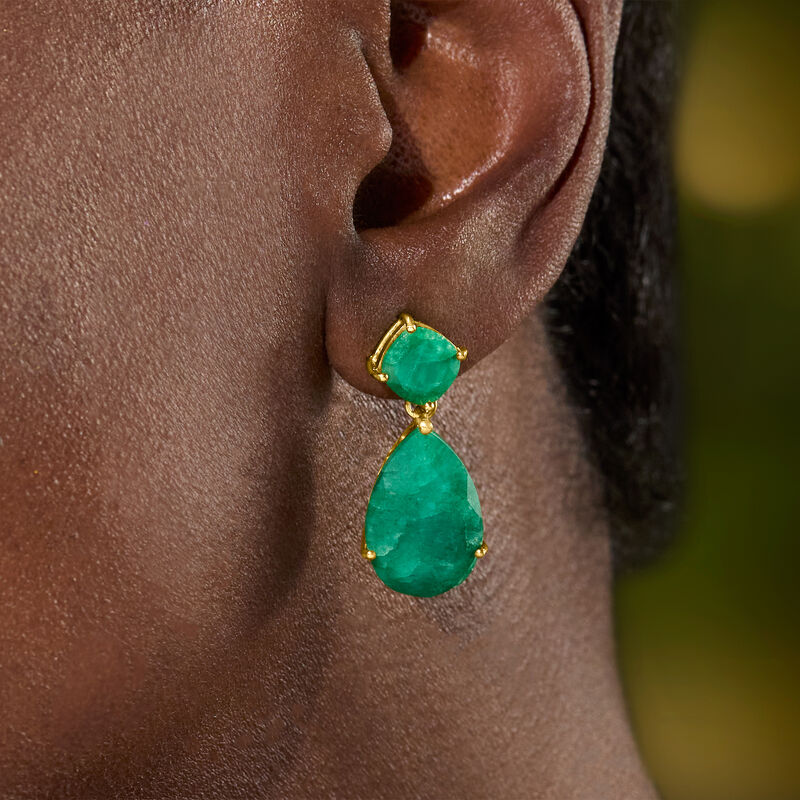 19.20 ct. t.w. Emerald Drop Earrings in 18kt Gold Over Sterling image number 5