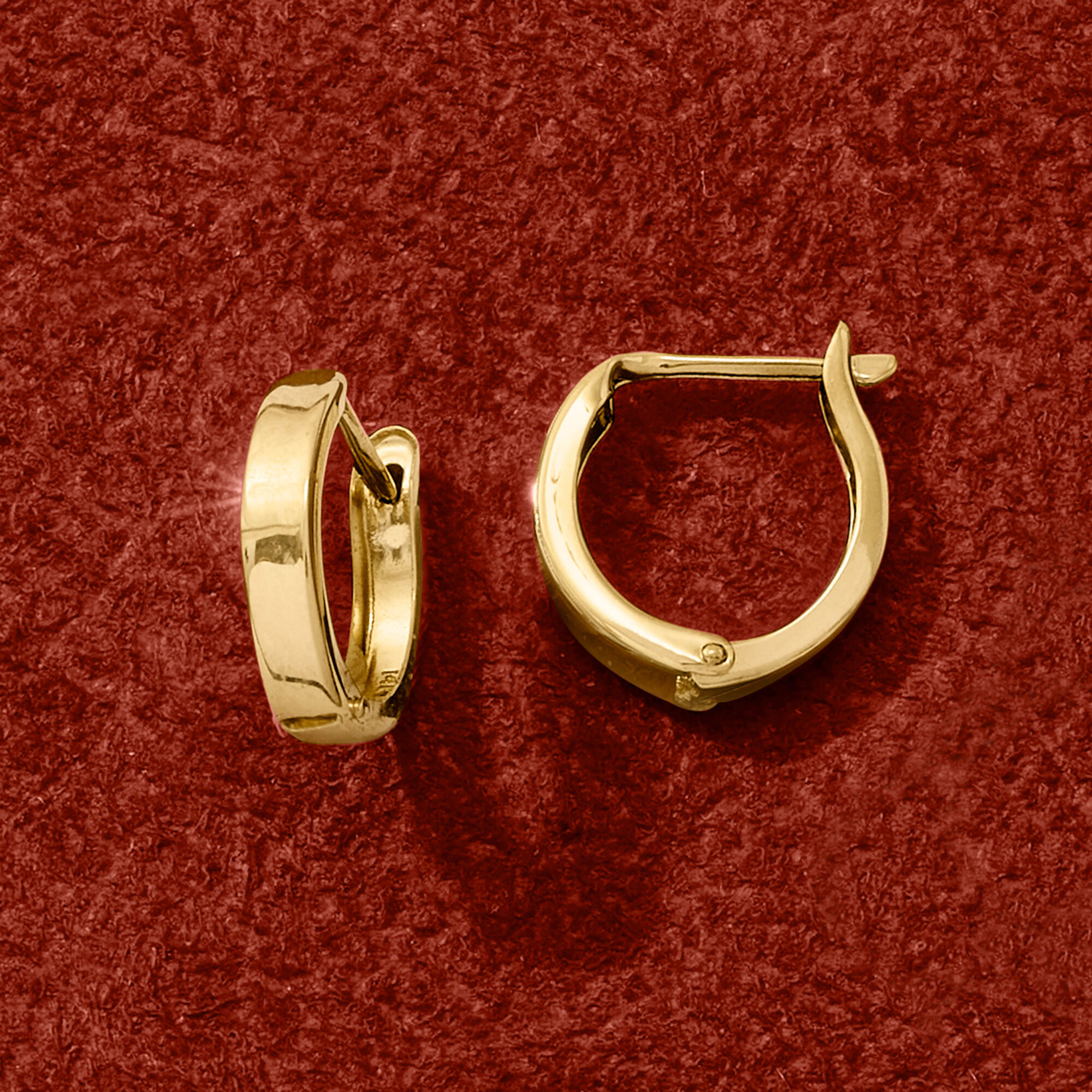 14kt Yellow Gold Huggie Hoop Earrings. 1 2