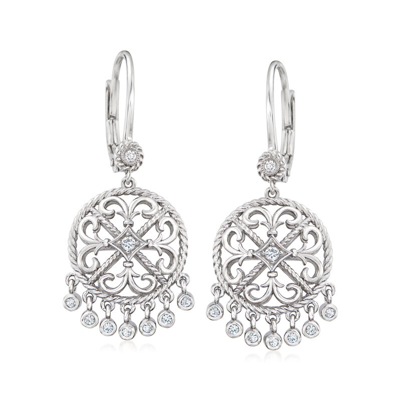 Gabriel Designs .20 ct. t.w. White Sapphire Filigree Earrings in Sterling Silver image number 0