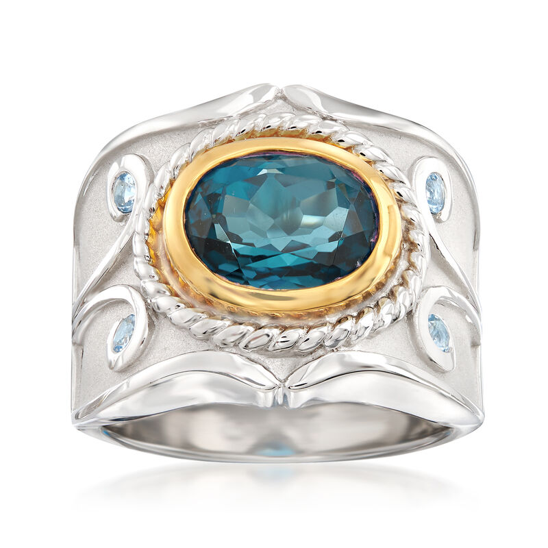 3.40 Carat London Blue Topaz and .10 ct. t.w. Aquamarine Ring in Two-Tone Sterling Silver image number 0