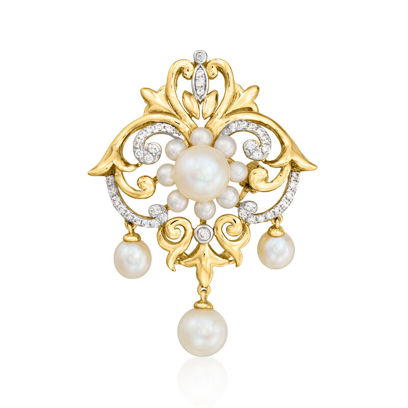 3-7.5mm Cultured Pearl and .20 ct. t.w. CZ Pin/Pendant in 18kt Gold Over Sterling image number 0