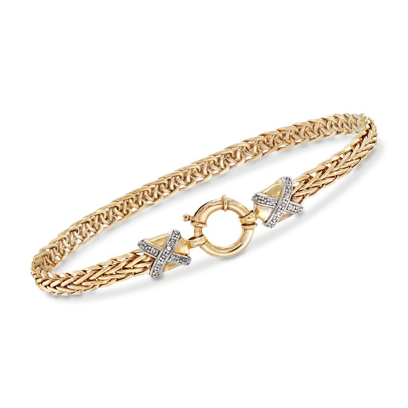 14kt Yellow Gold Wheat-Link Bracelet with Diamond X Motifs image number 0