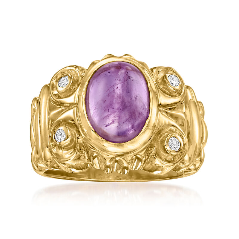 C. 1980 Vintage 2.50 Carat Amethyst Ring with .10 ct. t.w. Diamonds in 14kt Yellow Gold. Size 6 image number 0