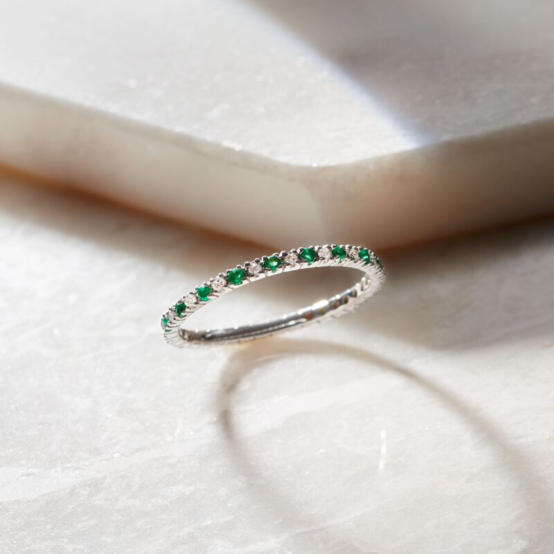 .15 ct. t.w. Emerald and .13 ct. t.w. Diamond Eternity Band in 14kt White Gold image number 3