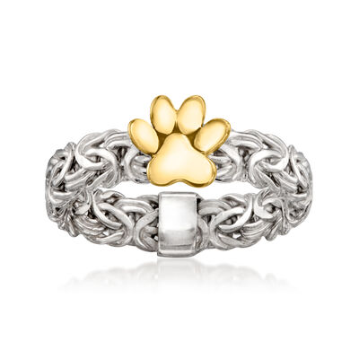 Sterling Silver and 18kt Gold Over Sterling Byzantine Paw Print Ring