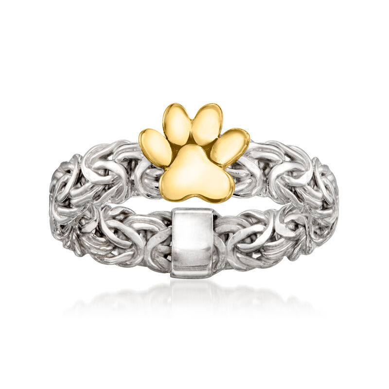 Sterling Silver and 18kt Gold Over Sterling Byzantine Paw Print Ring image number 0