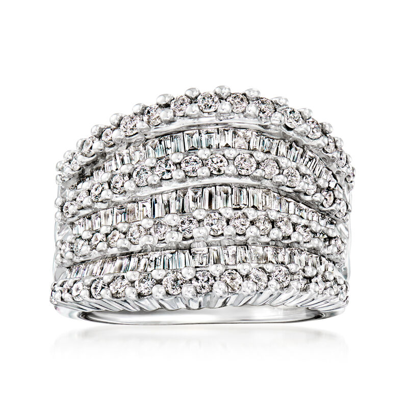 C. 1990 Vintage 2.00 ct. t.w. Diamond Multi-Row Ring in 14kt White Gold. Size 5.75 image number 0