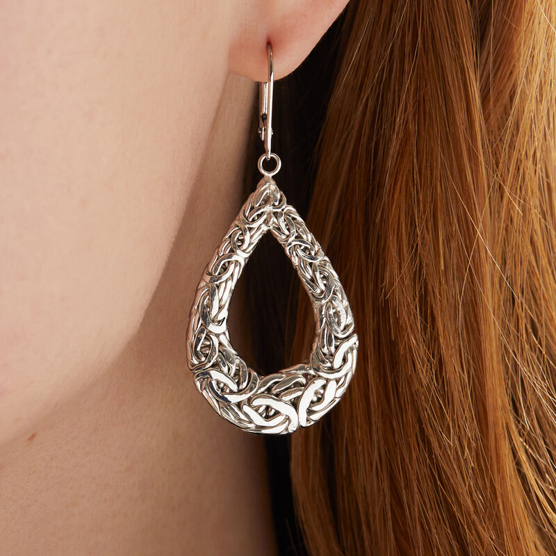 Sterling Silver Byzantine Teardrop Earrings image number 2