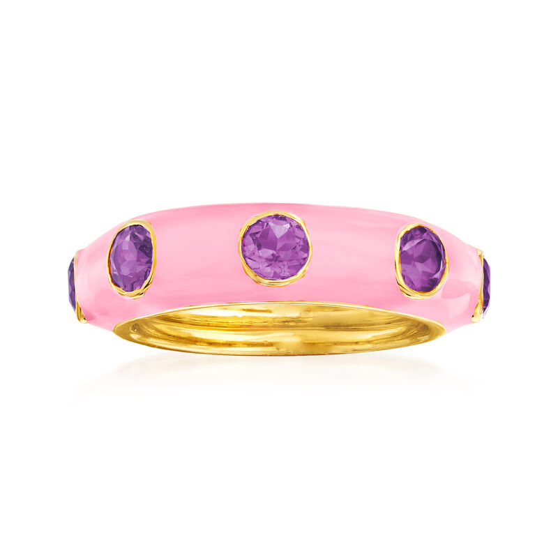 1.50 ct. t.w. Amethyst and Pink Enamel Ring in 18kt Gold Over Sterling image number 0