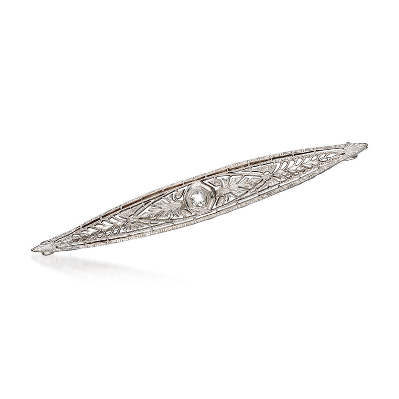 C. 1950 Vintage .10 Carat Diamond Filigree Bar Pin in 14kt White Gold image number 0