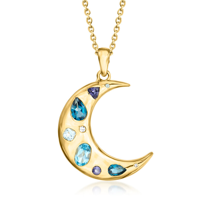 1.39 ct. t.w. Multi-Gemstone Moon Pendant Necklace with Lab-Grown Diamonds in 18kt Gold Over Sterling. 18&quot; image number 1