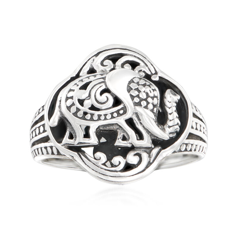 Sterling Silver Bali-Style Elephant Ring image number 0