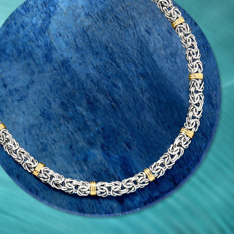 Sterling Silver and 14kt Yellow Gold Byzantine Station Necklace image number 4