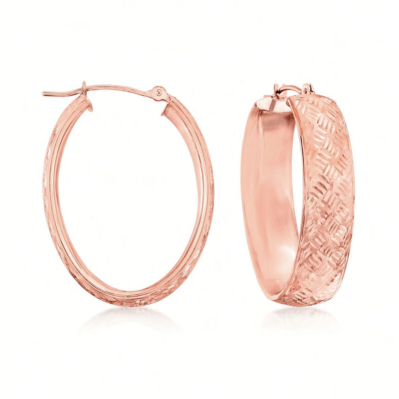 14kt Rose Gold Diamond-Cut Hoop Earrings. 1 1/8" image number 0
