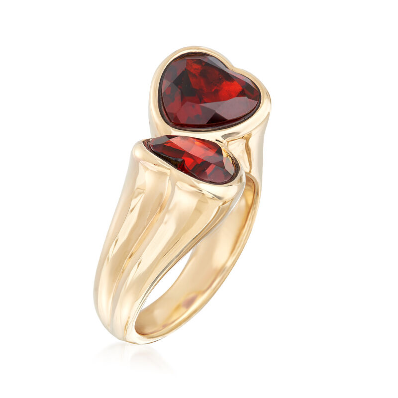 5.90 ct. t.w. Garnet Heart Bypass Ring in 14kt Yellow Gold image number 2