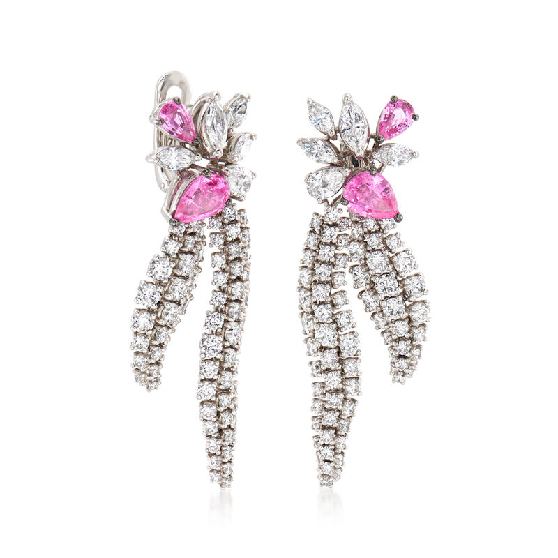 C. 1990 Vintage Stefan Hafner 6.70 ct. t.w. Diamond and 3.50 ct. t.w. Pink Sapphire Drop Earrings in 18kt White Gold image number 2