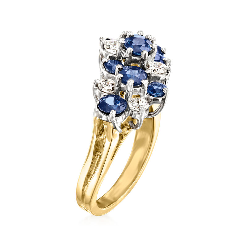 C. 1980 Vintage 1.75 ct. t.w. Sapphire and .50 ct. t.w. Diamond Cluster Ring in 14kt White Gold and 18kt Yellow Gold. Size 5.25 image number 2