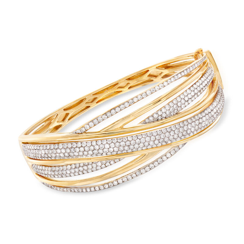 5.00 ct. t.w. Diamond Crisscross Bangle Bracelet in 18kt Two-Tone Gold. 7&quot; image number 0