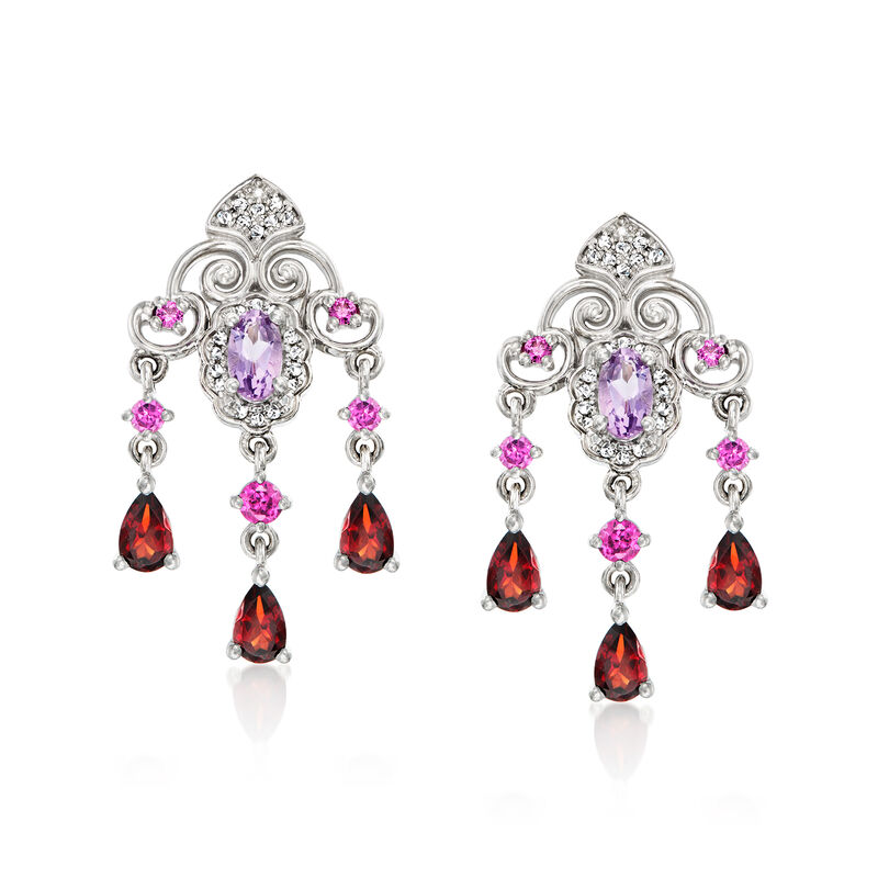 2.20 ct. t.w. Multi-Gemstone and .10 ct. t.w. Diamond Chandelier Earrings in Sterling Silver  image number 0