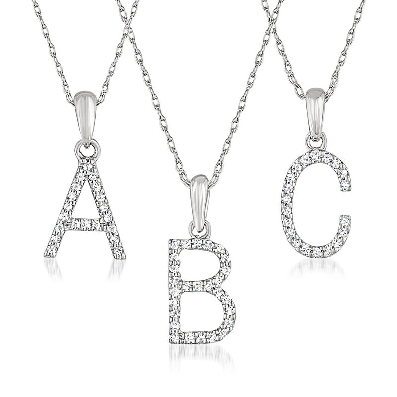 Diamond Initial Pendant Necklace in 14kt White Gold image number 0
