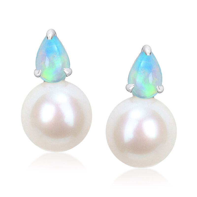 8.5-9mm Cultured Pearl and Opal Earrings in Sterling Silver  image number 0