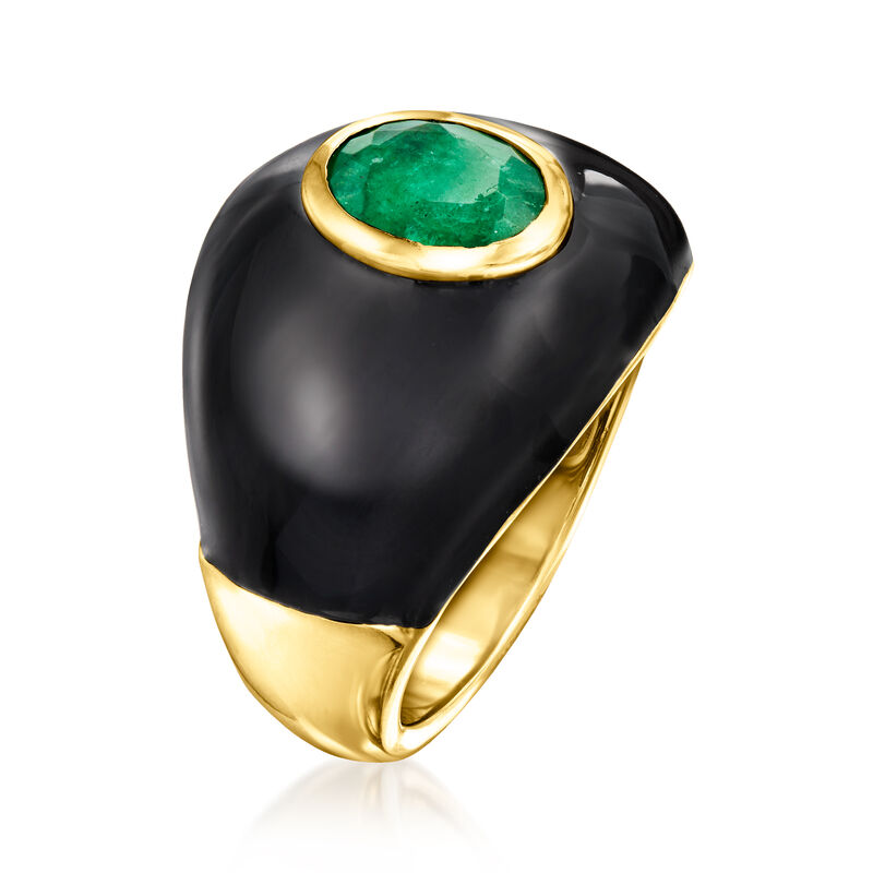 1.20 Carat Emerald and Black Enamel Ring in 18kt Gold Over Sterling image number 2