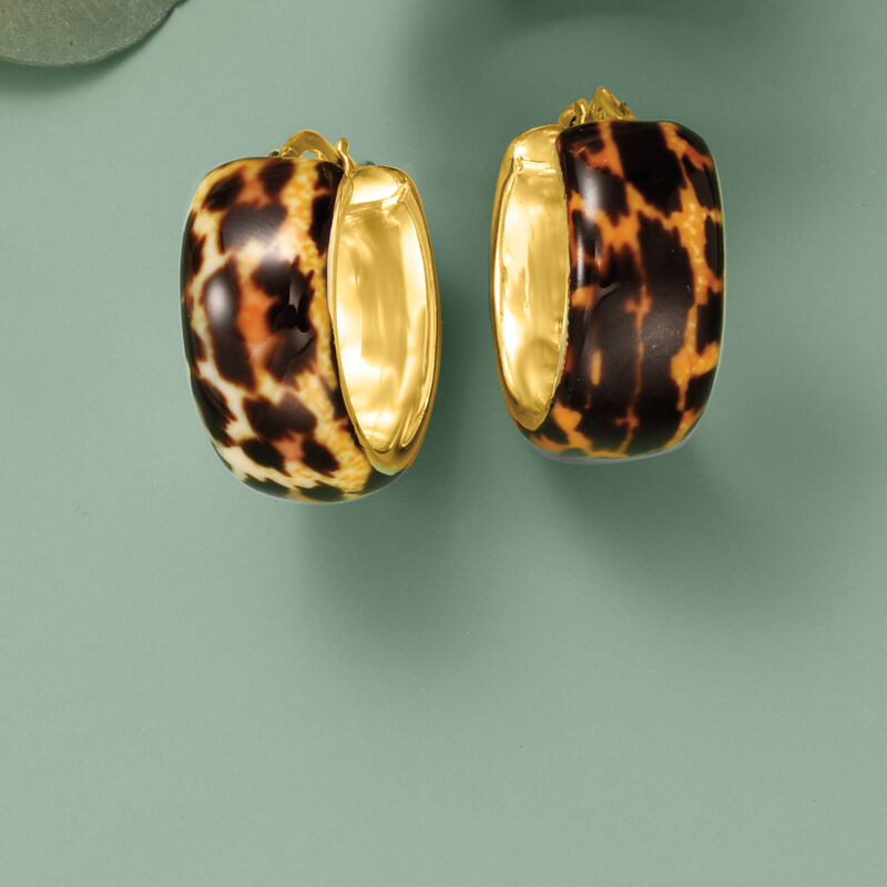 Italian Leopard-Print Enamel Hoop Earrings in 18kt Gold Over Sterling. 7/8&quot; image number 2