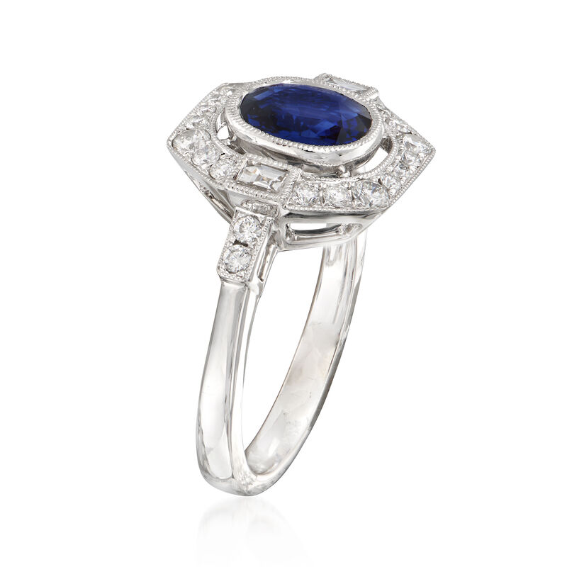 1.70 Carat Sapphire and .60 ct. t.w. Diamond Frame Ring in 18kt White Gold. Size 7 image number 2