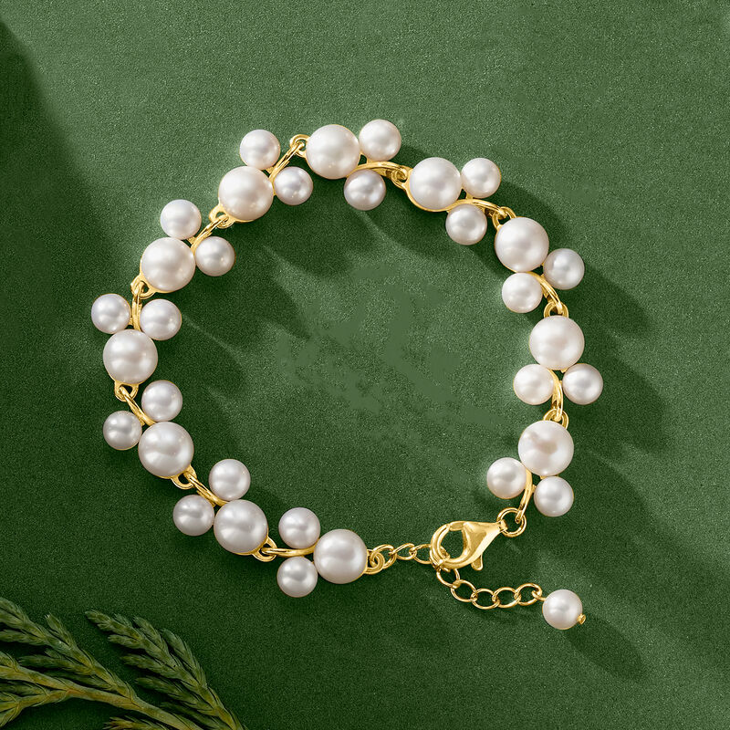5-7.5mm Cultured Pearl Trio Bracelet in 18kt Gold Over Sterling Silver image number 3