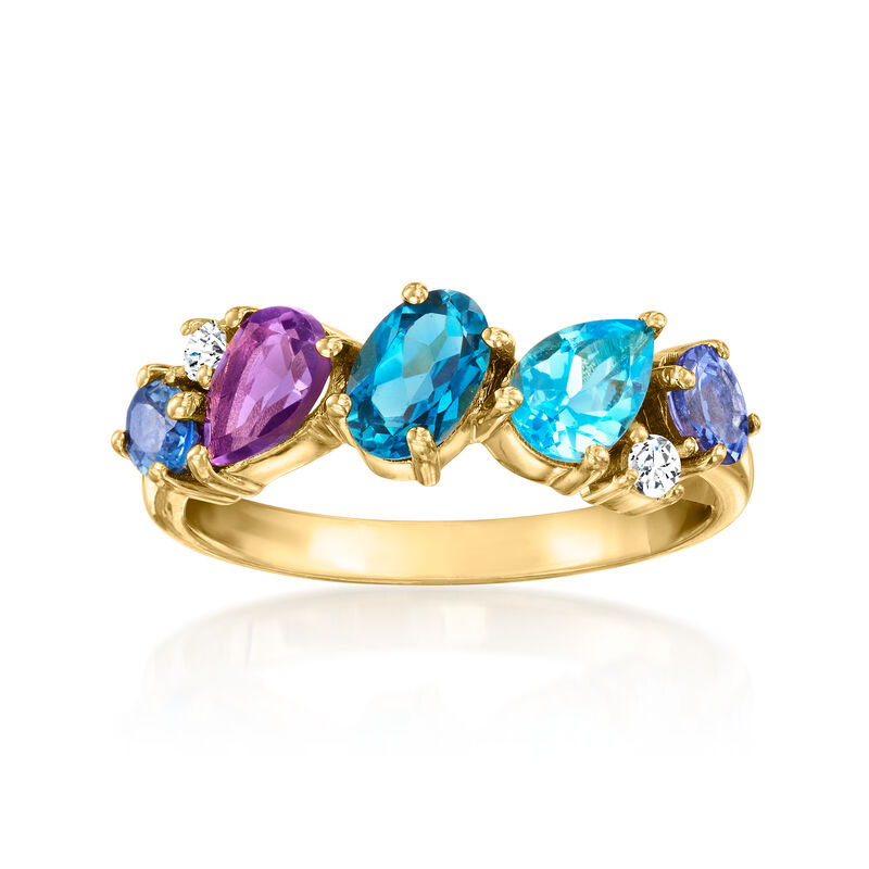 1.70 ct. t.w. Multi-Gemstone Ring with Lab-Grown Diamonds in 18kt Gold Over Sterling image number 0