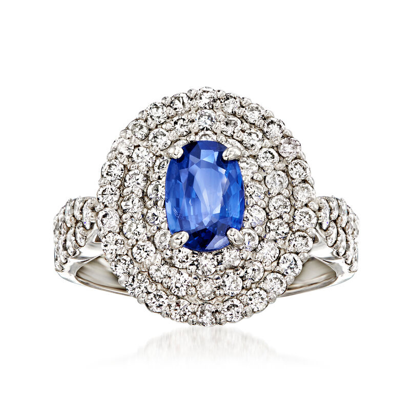 C. 1990 Vintage .95 Carat Sapphire Ring with 1.25 ct. t.w. Diamonds in Platinum. Size 6.25 image number 0