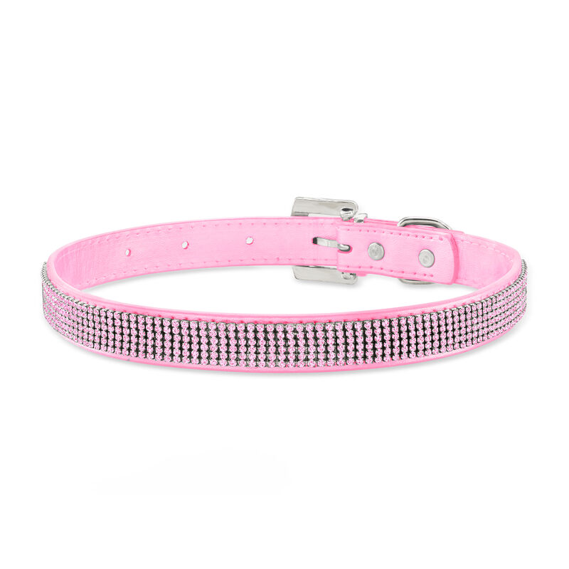 Multi-Row Rose Rhinestone Pink Leather Dog Collar image number 2