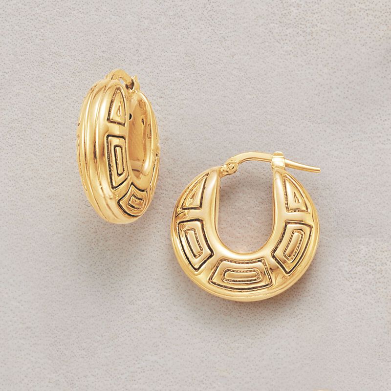 Italian 14kt Yellow Gold Geometric Hoop Earrings. 7/8&quot; image number 2