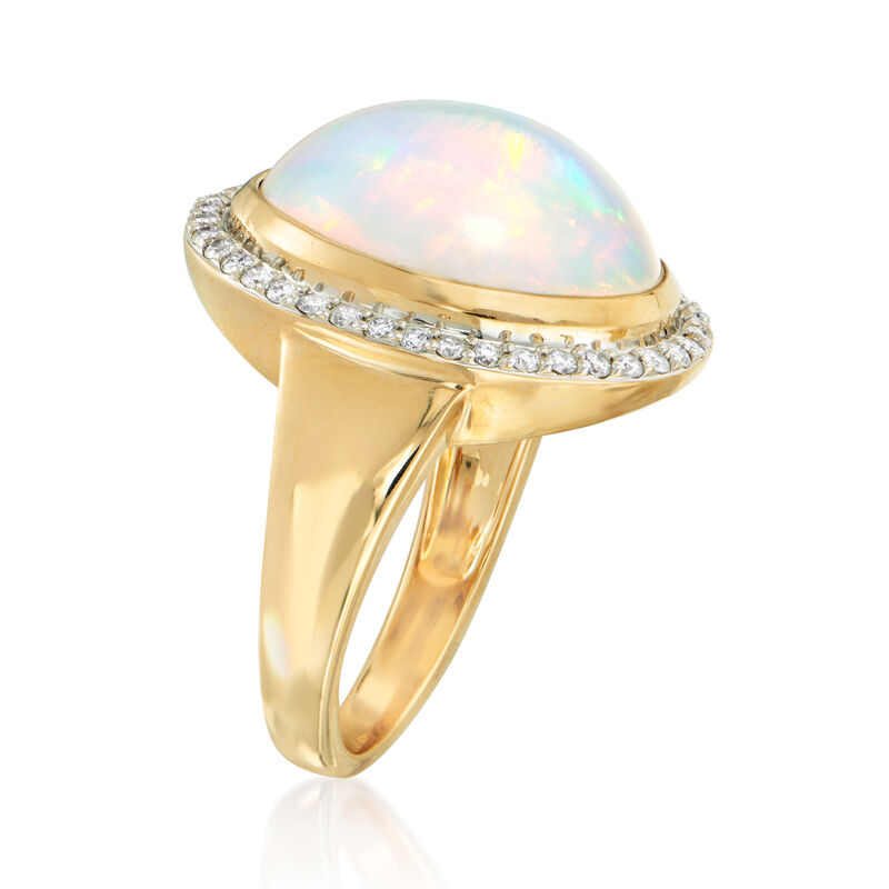 Opal and .36 ct. t.w. Diamond Halo Ring in 14kt Yellow Gold image number 2