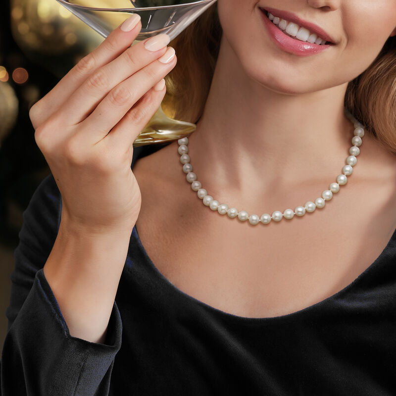 7-8mm Cultured Pearl Necklace with Sterling Silver image number 1