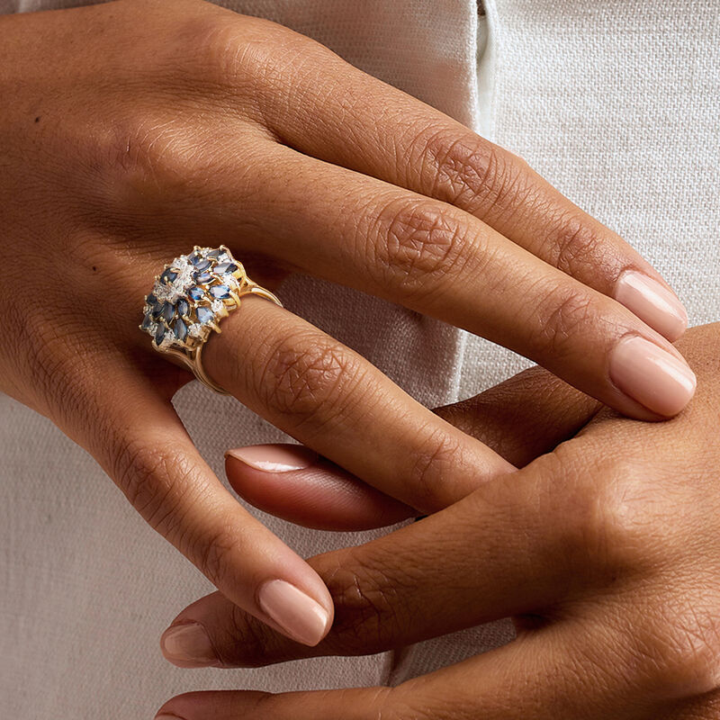 C. 1980 Vintage 2.45 ct. t.w. Sapphire and .16 ct. t.w. Diamond Flower Ring in 14kt Yellow Gold. Size 6 image number 1