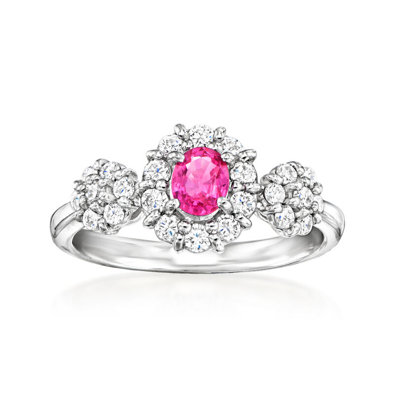 C. 2000 Vintage .30 Carat Pink Sapphire and .40 ct. t.w. Diamond Cluster Ring in Platinum. Size 5 image number 0