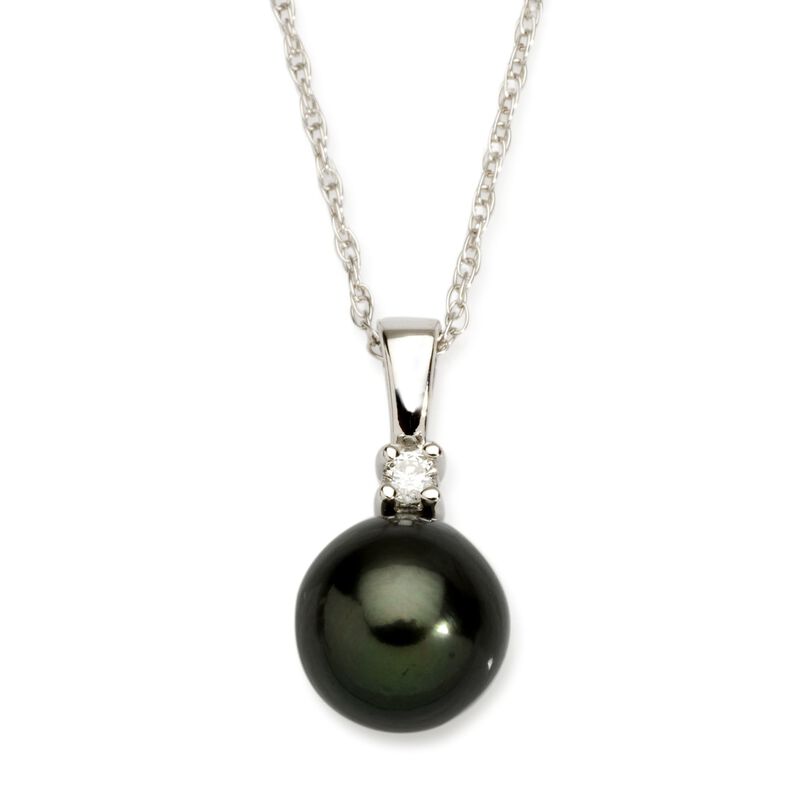 8-9mm Black Cultured Tahitian Pearl Necklace with Diamond Accent in 14kt White Gold. 18&quot; image number 0