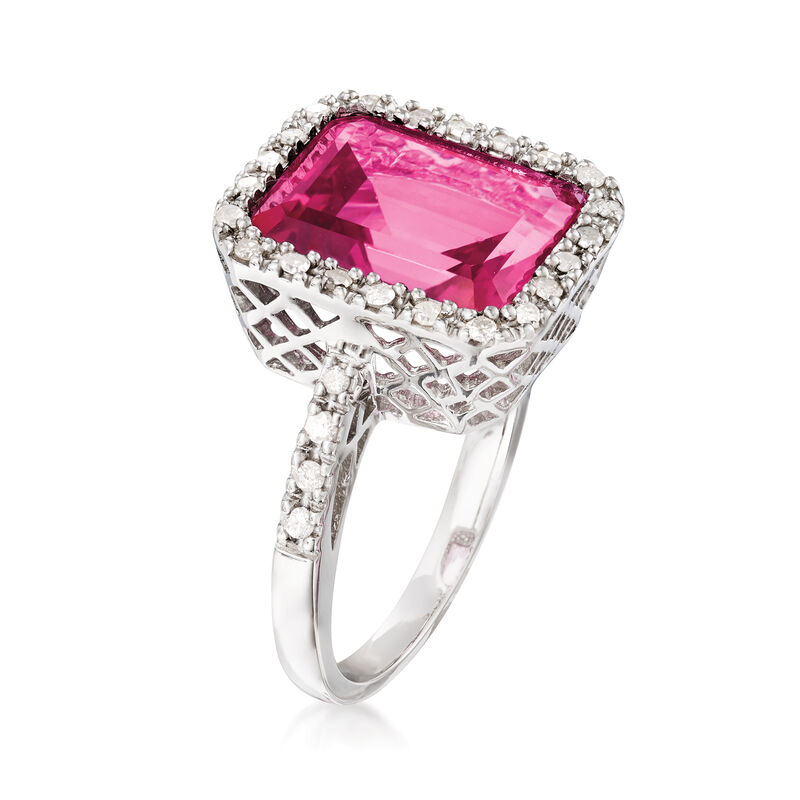 6.50 Carat Pink Topaz and .25 ct. t.w. Diamond Ring in Sterling Silver image number 2