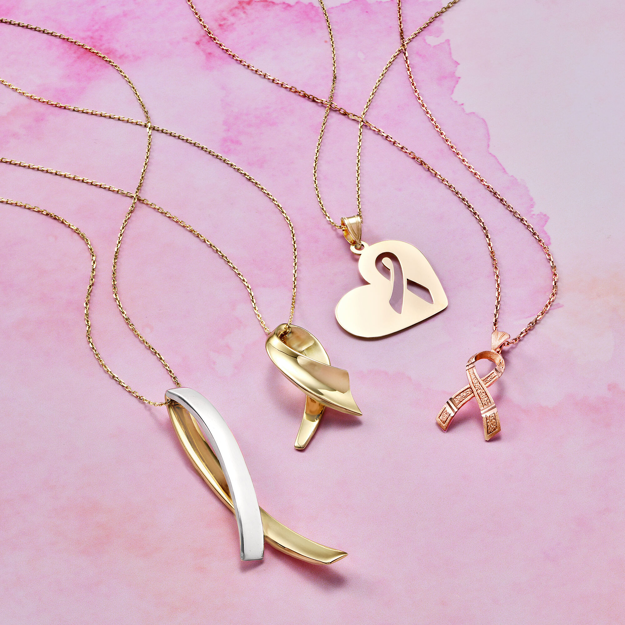 14kt Rose Gold Breast Cancer Awareness Pendant Necklace. 18