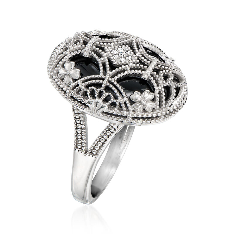 Onyx Overlay Ring with Diamonds in Sterling Silver image number 2