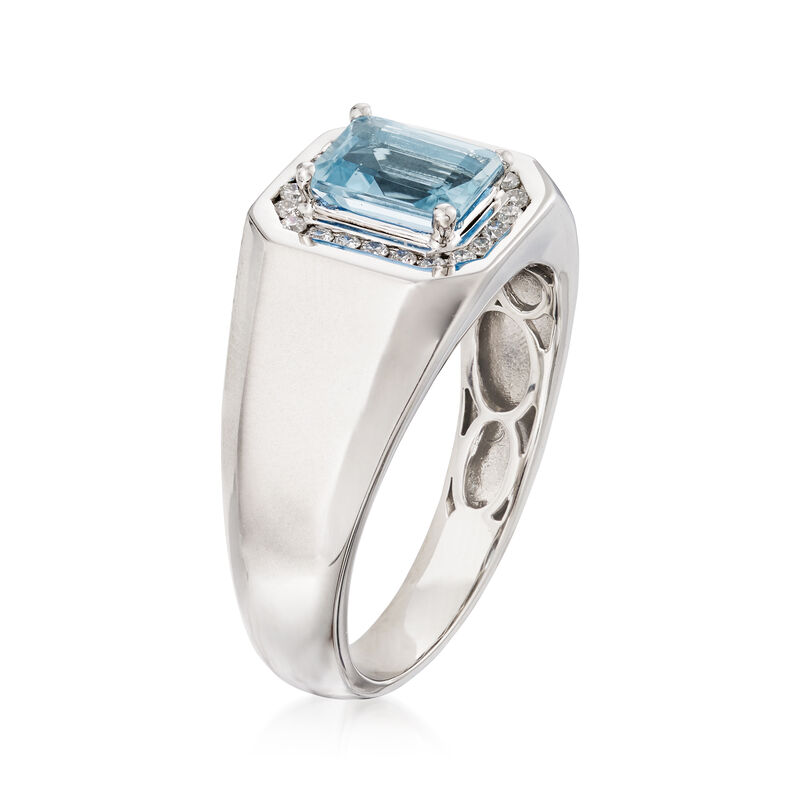Men's 1.10 Carat Aquamarine and .22 ct. t.w. Diamond Ring in 14kt White Gold image number 1