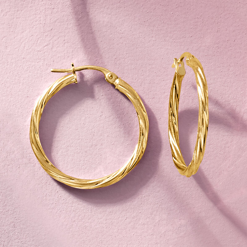 Italian 14kt Yellow Gold Twisted Hoop Earrings. 1" image number 2