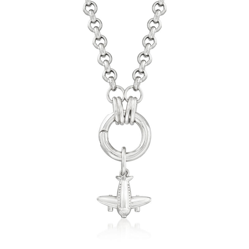 Italian Sterling Silver Jewelry Set: Rolo-Link Necklace with Three Travel-Themed Charms image number 2