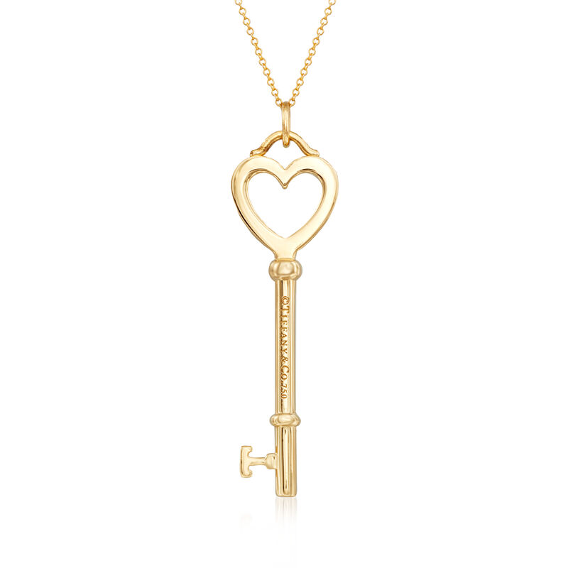 C. 1990 Vintage Tiffany Jewelry 18kt Yellow Gold Heart Key Pendant Necklace image number 2