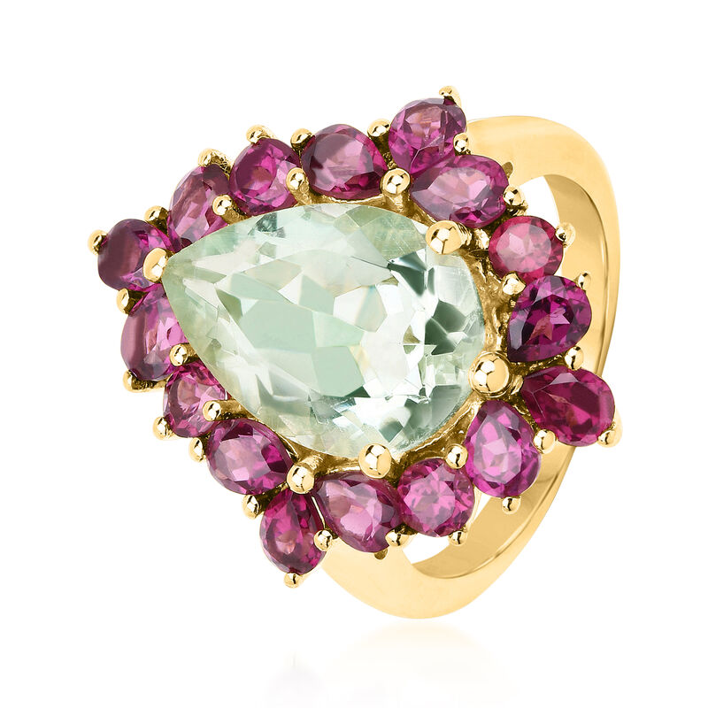 4.00 Carat Prasiolite and 2.70 ct. t.w. Rhodolite Garnet Ring in 18kt Gold Over Sterling image number 1