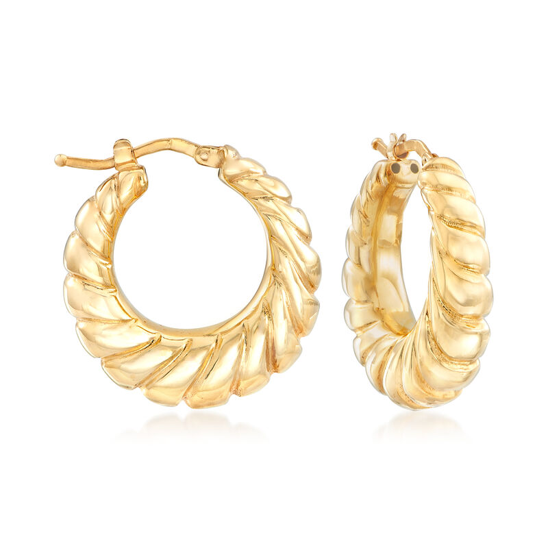 Italian Twisted Hoop Earrings in 18kt Yellow Gold. 1&quot; image number 0