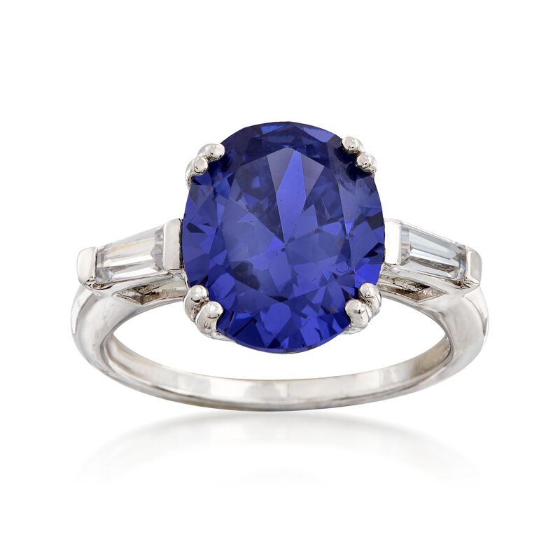 Oval Simulated Tanzanite and CZ Ring in Sterling Silver image number 0